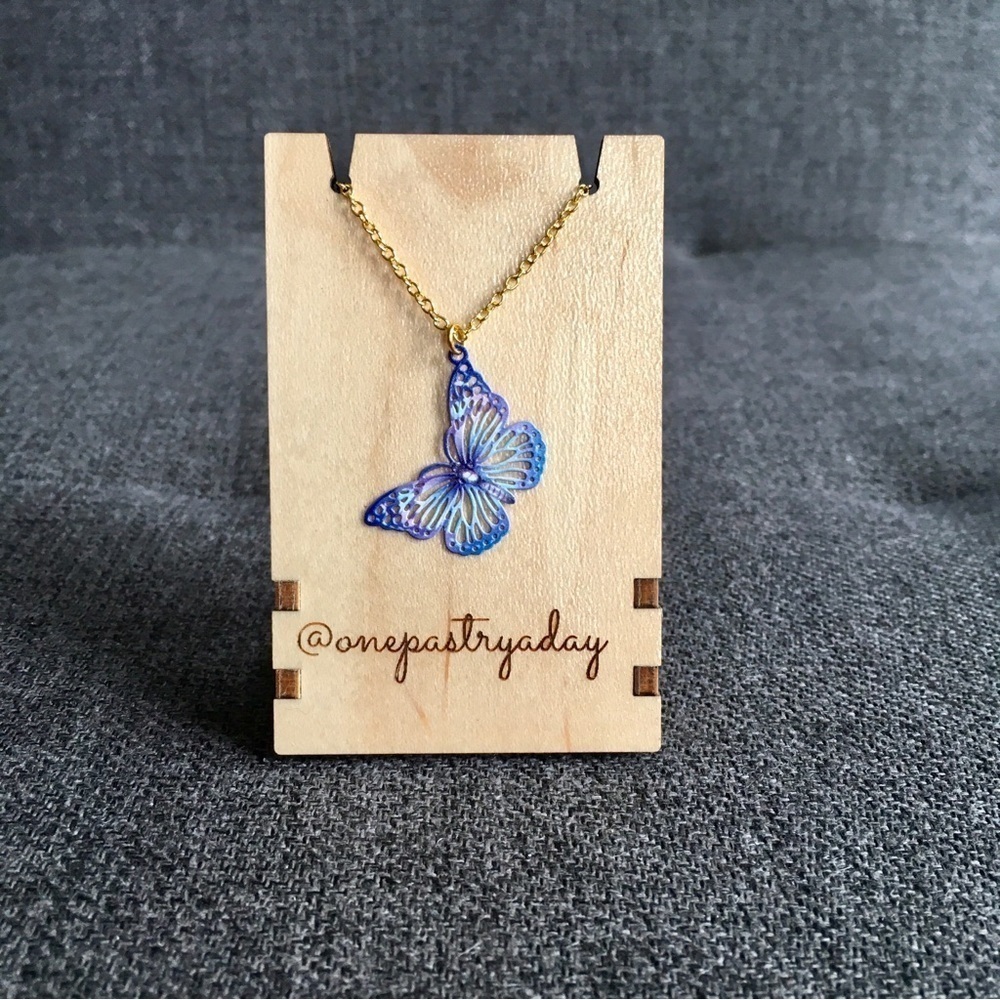 Butterfly Pendant Necklace Purple White 18 Inches